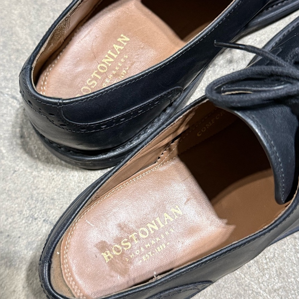 Bostonian Cap-Toe Leather Shoes Vibram Goodyear Welt Soles Men’s Black 12M 15351 - Picture 11 of 14